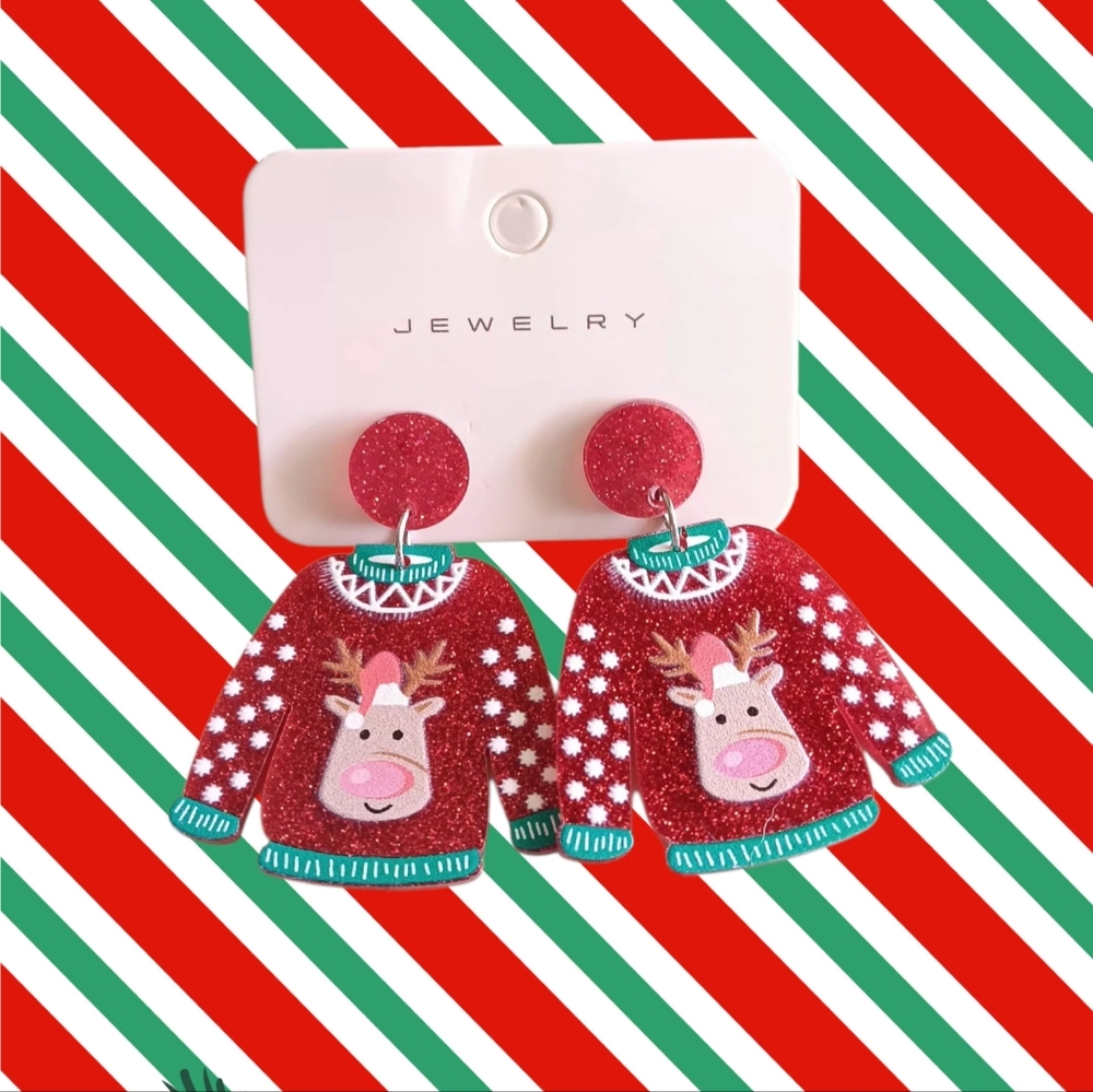 Christmas Ugly Sweater Reindeer Earrings